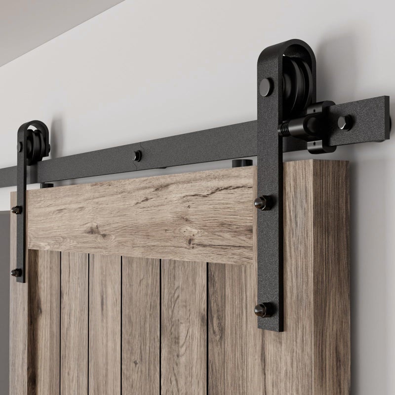 CCJH 8FT Single Sliding Barn Door Hardware Kit Black Basic Roller Carbon Steel Hanger Flat Track System for Closet Kitchen 1 Door 48 inch Wide - Image 1